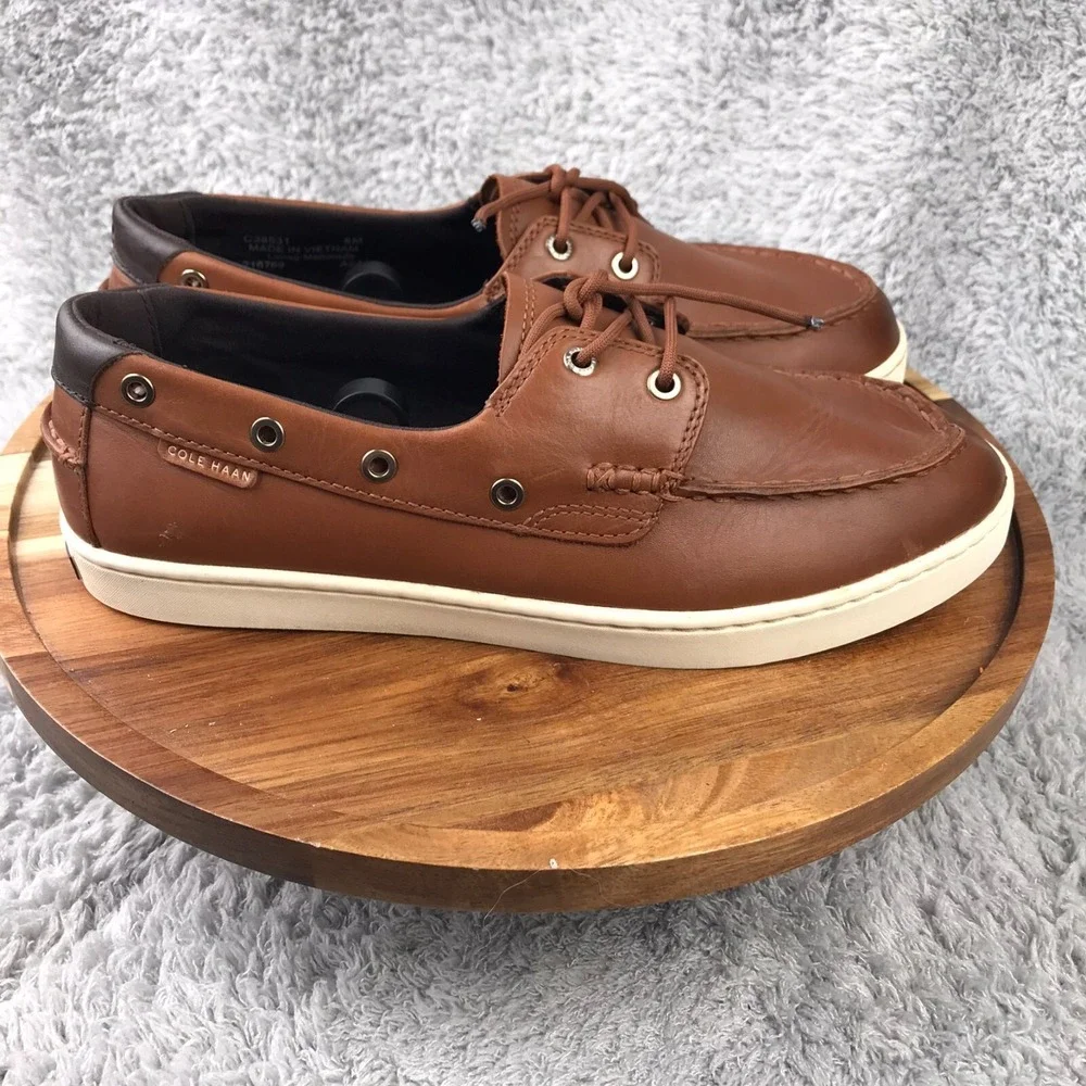 Cole Haan Nantucket Boat Shoes Mens 8M Brown Leather Comfort Slip On Loafers Moc